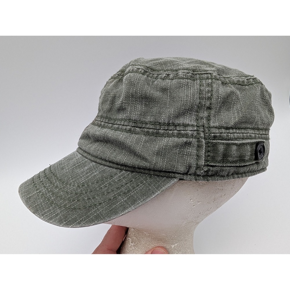 Newhattan Military Cadet Hat Olive Green Distressed Cotton Adjustable Cap